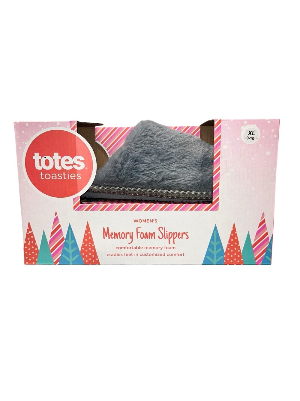 Totes Toasties Women’s Memory Foam Slippers XL 9/10 Gray Faux Fur Cozy Shoes NWT